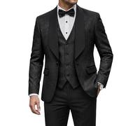 YND Men's 3 Piece Luxury Tuxedo Set, Jacquard Slim Fit Shawl Lapel Jacket Vest & Pants, Premium Tuxedo for Men