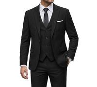 YND Men's 3 Piece Luxury Tuxedo Set, One Button Jacquard Slim Fit Shawl Lapel Jacket Vest & Pants, Premium Tuxedo for Men, Black (Stretch Fabric), XXL