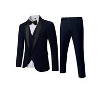 YND Men's 3 Piece Slim Fit Tuxedo Set, One Button Shawl Collar Solid Jacket Vest Pants with Bow Tie