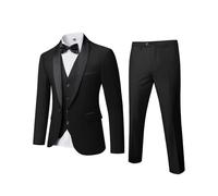 YND Men's 3 Piece Slim Fit Tuxedo Set, One Button Shawl Collar Solid Jacket Vest Pants with Bow Tie