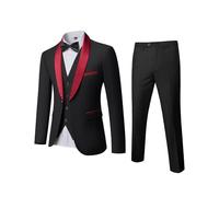 YND Men's 3 Piece Slim Fit Tuxedo Set, One Button Shawl Collar Solid Jacket Vest Pants with Bow Tie