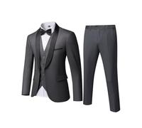 YND Men's 3 Piece Slim Fit Tuxedo Set, One Button Shawl Collar Solid Jacket Vest Pants with Bow Tie