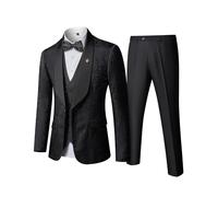 YND Men's 3 Piece Slim Fit Tuxedo Set, Solid Shawl Collar Jacquard Jacket Vest Button Pants, Graphite, M