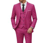 YND Men's 3 Piece Suit Set with Tie, 2 Button Slim Fit Solid Blazer Jacket Vest Pants, Business Wedding Party Suits for Men