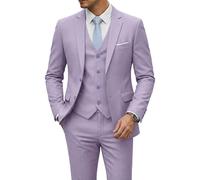YND Men's 3 Piece Suit Set with Tie, 2 Button Slim Fit Solid Blazer Jacket Vest Pants, Business Wedding Party Suits for Men, Lavender, XL