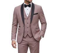 YND Men's 3 Piece Tuxedo Set with Bow Tie, Slim Fit One Button Shawl Lapel Suit Blazer Vest Pants, for Wedding Prom Dinners, Smoky Pink, L