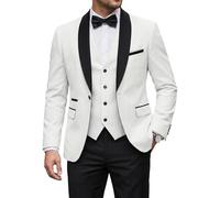 YND Men's 3 Piece Tuxedo Set with Bow Tie, Slim Fit One Button Shawl Lapel Suit Blazer Vest Pants, for Wedding Prom Dinners, Black Collar White, S