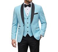YND Men's 3 Piece Tuxedo Set with Bow Tie, Slim Fit One Button Shawl Lapel Suit Blazer Vest Pants, for Wedding Prom Dinners