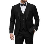 YND Men's 3 Piece Tuxedo Set with Bow Tie, Slim Fit One Button Shawl Lapel Suit Blazer Vest Pants, for Wedding Prom Dinners, Midnight Black, M