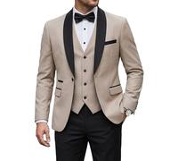 YND Men's 3 Piece Tuxedo Set with Bow Tie, Slim Fit One Button Shawl Lapel Suit Blazer Vest Pants, for Wedding Prom Dinners
