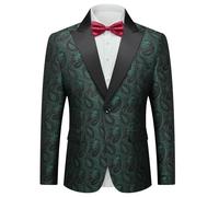 YND Mens Floral Suit Blazer, Slim Fit Paisley Tuxedo Jacket, Shawl Lapel with Bow Tie for Prom, Dinner, Wedding, Party, Dark Green, XXL