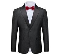 YND Mens Floral Suit Blazer, Slim Fit Paisley Tuxedo Jacket, Shawl Lapel with Bow Tie for Prom, Dinner, Wedding, Party, Black, XS