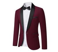 YND Men's One Button Casual Slim Fit Blazer, Shawl Lapel Lightweight Jacket Dinner Prom Party Tuxedo, Burgundy, XS