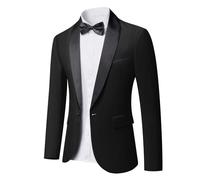 YND Men's One Button Casual Slim Fit Blazer, Shawl Lapel Lightweight Jacket Dinner Prom Party Tuxedo, Black, L