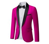 YND Men's One Button Casual Slim Fit Blazer, Shawl Lapel Lightweight Jacket Dinner Prom Party Tuxedo, Fuchsia, XXL