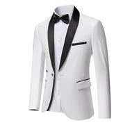 YND Men's One Button Casual Slim Fit Blazer, Shawl Lapel Lightweight Jacket Dinner Prom Party Tuxedo, White, XS