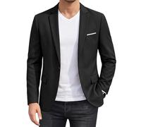 YND Men's One Button Slim Fit Blazer, Casual Lightweight Suit Daily Jacket Coat, Black, M