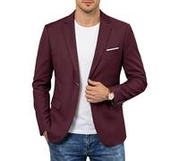 YND Men's One Button Slim Fit Blazer, Casual Lightweight Suit Daily Jacket Coat, Burgundy, 3XL