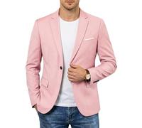 YND Men's One Button Slim Fit Blazer, Casual Lightweight Suit Daily Jacket Coat, Light Pink, L