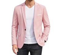 YND Men's One Button Slim Fit Blazer, Casual Lightweight Suit Daily Jacket Coat, Light Pink, XXL