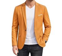 YND Men's One Button Slim Fit Blazer, Casual Lightweight Suit Daily Jacket Coat, Orange, L