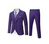 YND Men's Slim Fit 2 Button 3 Piece Suit Set, Blazer Jacket Vest Pants and Tie, Solid Wedding Dress Tux and Trousers Deep Purple