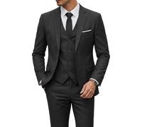 YND Men's Slim Fit 2 Button 3 Piece Suit Set, Solid Blazer Jacket Vest Pants & Tie, Black - Black Plaid, 3XL