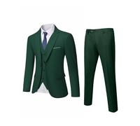 YND Men's Slim Fit 3 Piece Suit, One Button Jacket Vest Pants Set with Tie, Solid Party Wedding Dress Blazer, Tux Waistcoat and Trousers Deep Green