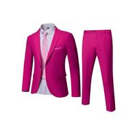 YND Men's Slim Fit 3 Piece Suit, One Button Jacket Vest Pants Set with Tie, Solid Party Wedding Dress Blazer, Tux Waistcoat and Trousers Fuchsia