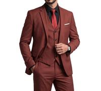 YND Men's Slim Fit 3-Piece Suit Set, One Button Solid Blazer Vest Pants with Tie