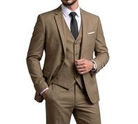 YND Men's Slim Fit 3-Piece Suit Set, One Button Solid Blazer Vest Pants with Tie