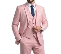YND Men's Slim Fit 3-Piece Suit Set, One Button Solid Blazer Vest Pants with Tie