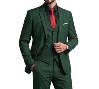YND Men's Slim Fit 3 Piece Suit Set with Stretch Fabric, One Button Solid Blazer Vest Pants with Tie, Deep Green, M