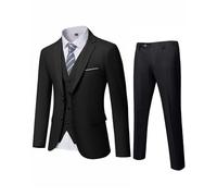 YND Men's Slim Fit 3 Piece Suit Set with Tie, Solid Blazer Jacket Vest Pants, Beige, UK Size