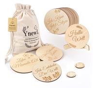 YnewL Milestone Cards Baby Wood in German 30 Important Moments on Selected Basswood Includes Practical Stand, Gifts for Birth Baby Shower for Pregnant Women, Expectant Mothers Parents
