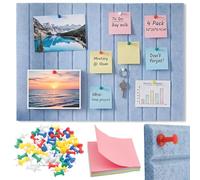 YnewL Pin Board, Cork Board, 60 x 40 cm, Decorative Pin Board, Felt Board, 0.9 cm Thick, Foldable Photo Board, Memo Boards with 30 Pushpins for Offices, Schools, Children's Rooms (Aqua Grey)