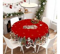 Yneyi Christmas Tablecloth, Joyful Festive Classic Christmas Tablecloth Round&Rectangular, Washable for Party Picnic Dinner Decor (#Round)