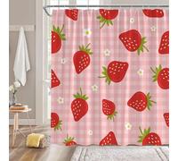 YNFUQANLN Strawberry Shower Curtain Cute Pink Strawberry Red Fruit Watercolor Strawberries Spring Summer Fruits Floral Fabric Bathroom Decor Curtain with Hooks
