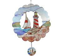 YNGFIL Lighthouse 3D Wind Spinner Kinetic Metal Art Hanging Wind Spinner Outdoor Decoration Ocean Ornaments Decor for Yard and Garden