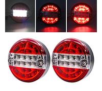 YnGia 2PCS Trailer Brake Tail Light, 20 LED Round Hamburger Reverse Stop Light Waterproof Truck Indicator Rear Lamps Red & White 12V 24V for Trailer Lorry Caravan Van