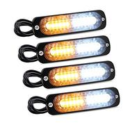 YnGia 4PCS 4D Emergency Flashing Lights, 10 LED Hazard Flashing Strobe Light Bar Side Warning Light Beacon Light Amber & White Universal for 12V 24V Car Vehicle Truck Trailer Caravan Camper Van