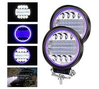 YnGia 72W Round LED Work Light with Blue Angel Eye 2PCS, Spot Flood Combo Lights 12V 24V Driving Foglights Auxiliary Lights for Off Road Truck Tractor Car 4x4 ATV UTV SUV Boat