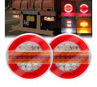 YnGia LED Trailer Tail Light Hamburger Light, Round Truck Brake Rear Light Flowing Turn Signal Light Sequential Blinker Indicator Trailer Running Stop Lamp (DF-2px)