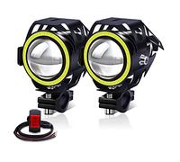 YnGia Motorcycle Front Spotlights Led Foglights with White Halo, 2PCS Motorcycle Daytime Running Lights with 3 Wires Switch ON/ON/OFF, U7 Waterproof Motorbike Motorcycle Auxiliary Headlights 12V 24V