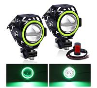 YnGia Motorcycle Front Spotlights with Green Halo, 2PCS Motorcycle Daytime Running Lights Led Fog Lights with 3 Wires Switch ON/ON/OFF, U7 Waterproof Motorbike Auxiliary Headlights 12V 24V