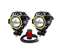 YnGia Motorcycle Led Fog Lights Headlights with White Halo & ON/ON/OFF 3 Wires Switch, 2PCS U7 Motorcycle DRL Front Spot Lights 12V 24V Waterproof Additional Lights with High Low Beam Strobe