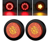YnGia Round Truck Tail Brake Light, 2PCS 16 LED Trailer Rear Stop Light Turn Signal Marker Lamp 12V 24V Grommet Mount for Tractor Camper Van Lorry RV (Red & Amber)