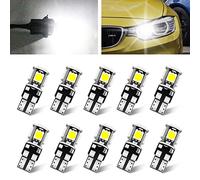 YnGia T10 LED Bulbs Canbus Error Free 5SMD Light Bulbs, 10PCS White T10 W5W 5050 Super Bright 194 168 2825 Wedge Blub Car Interior Lights 12V for Parking Light Side Light Dome Lights