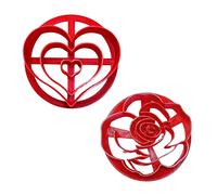 YNGLLC LOVE THEMED HEART ROSE DESIGNS SET OF 2 CONCHA CUTTERS MEXICAN SWEET BREAD STAMP MADE IN USA PR1632, Red