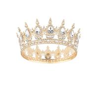 YNGMEANS Queen Rhinestone Wedding Crowns and Tiaras for Women Costume Party Hair Princess Birthday Headband Crystal Bridal Crown (Golden-White)